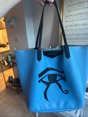 Givenchy Blue Leather Antigona Tote with Black Eye Motif